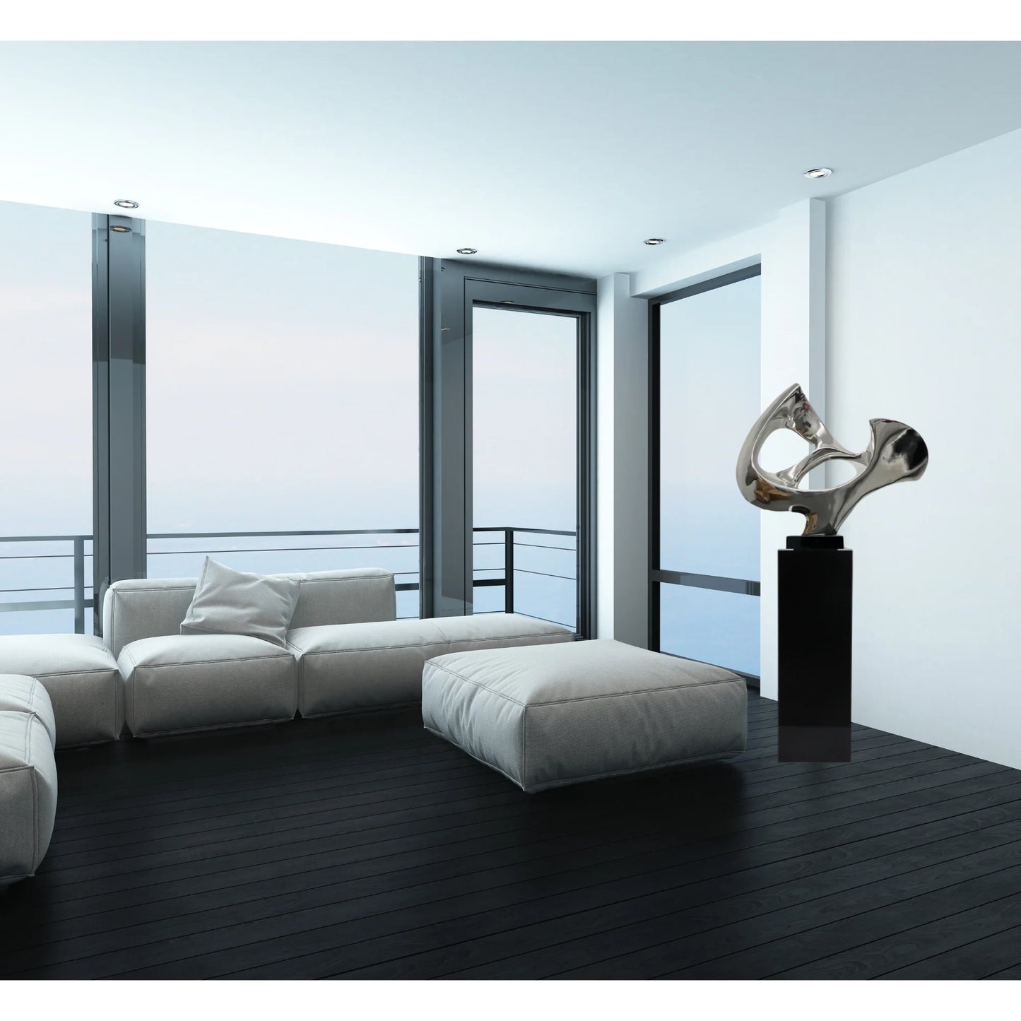Abstract Mask Floor Sculpture With Black Stand