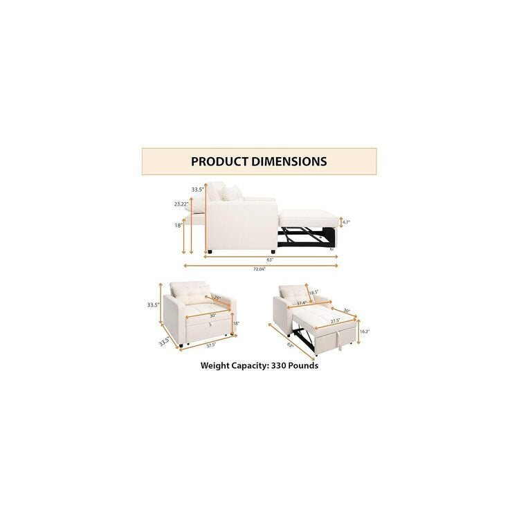 3-in-1 Folding Sofa Bed with Adjustable Backrest