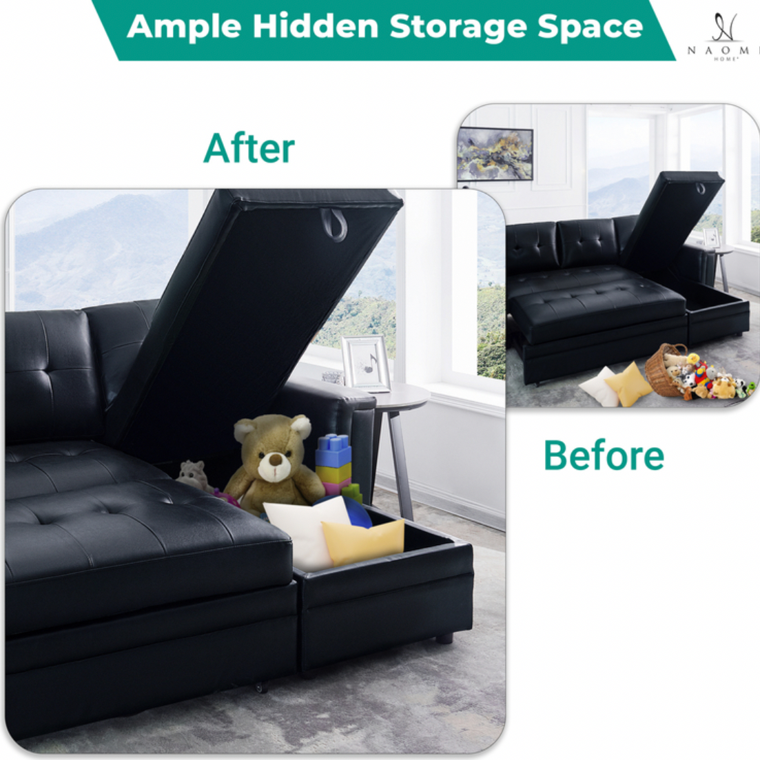 Lily L-Shaped Reversible Sleeper Sectional Sofa with USB Ports and Storage Chaise