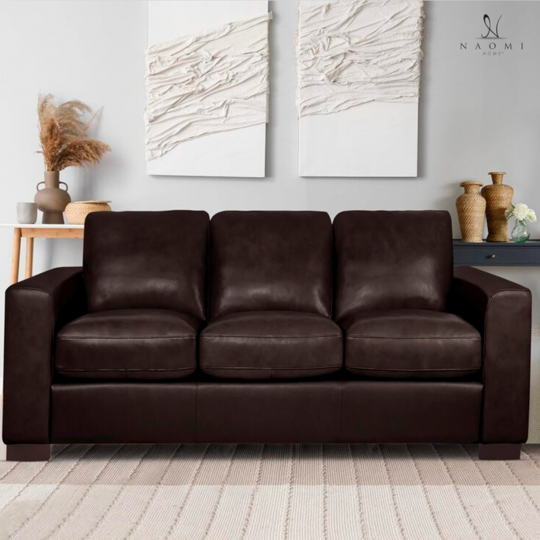 Oversized Genuine Leather 3 Seater Sofa