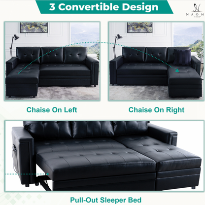 Lily L-Shaped Reversible Sleeper Sectional Sofa with USB Ports and Storage Chaise