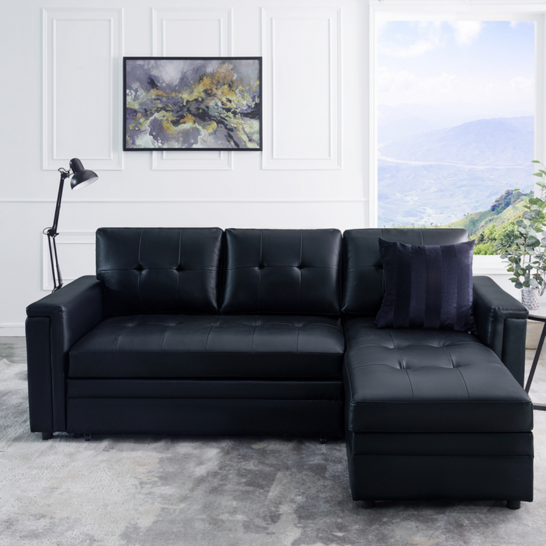 Lily L-Shaped Reversible Sleeper Sectional Sofa with USB Ports and Storage Chaise