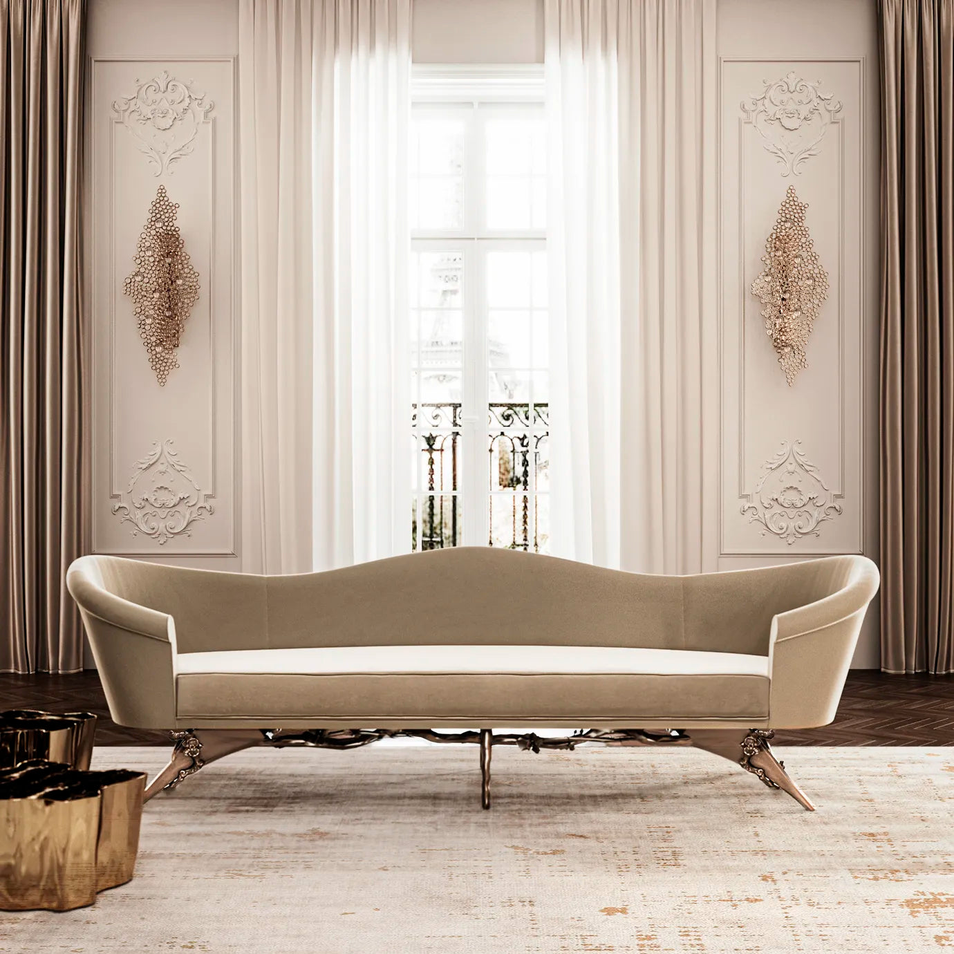 Colette Floral Metal Base Sofa