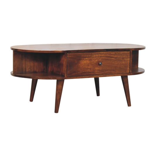 Chestnut Oval Coffee Table with 2 Drawer