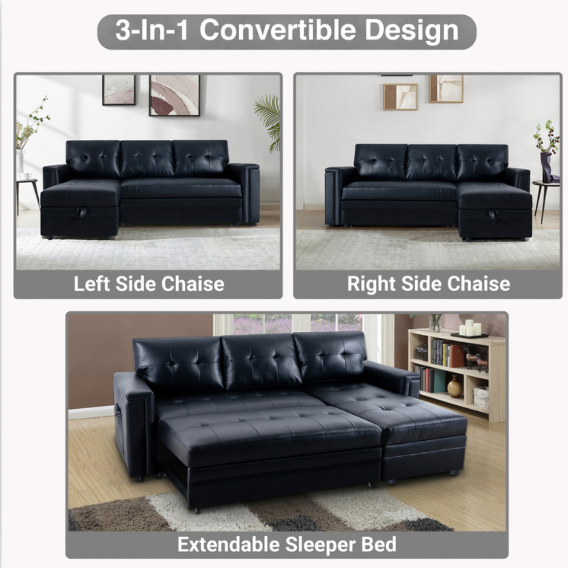 Lily L-Shaped Reversible Sleeper Sectional Sofa with USB Ports and Storage Chaise