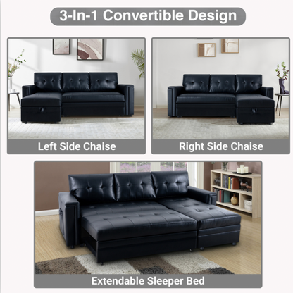 Lily L-Shaped Reversible Sleeper Sectional Sofa with USB Ports and Storage Chaise