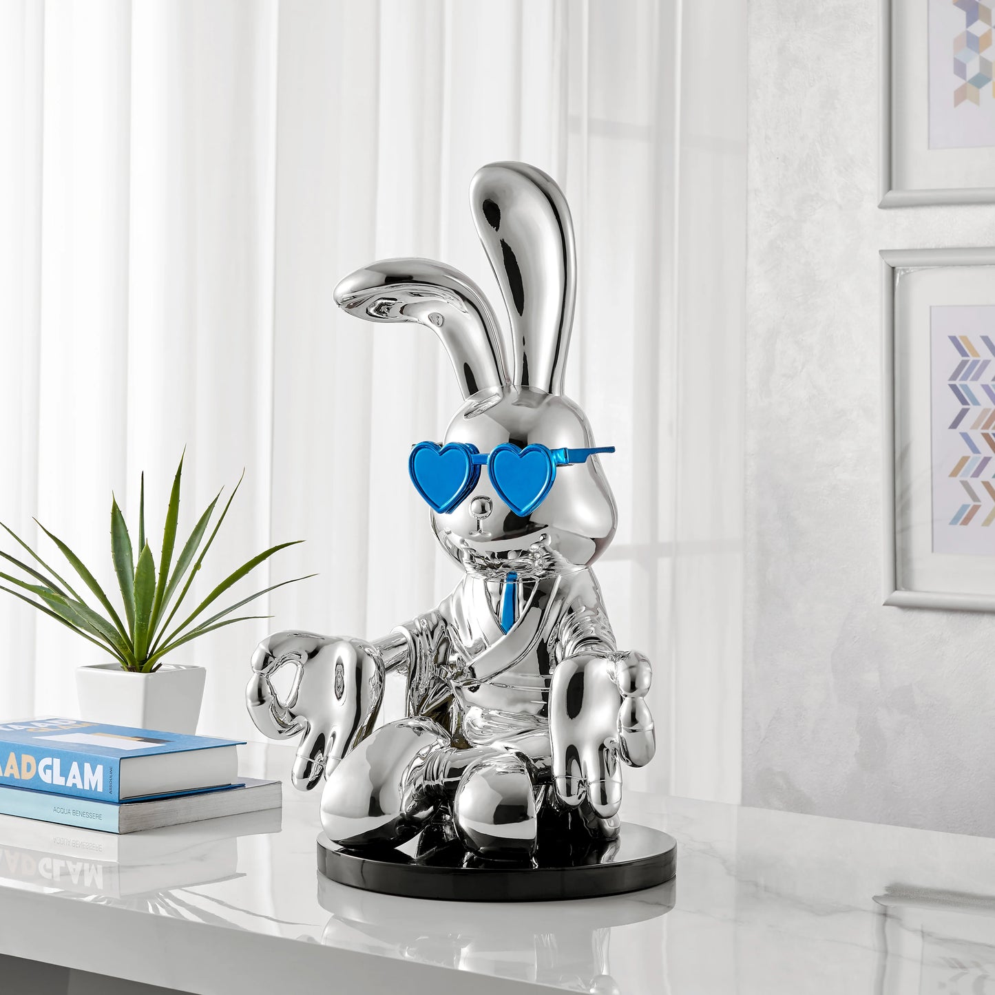 Sitting Rabbit With Blue Tie And Glasses