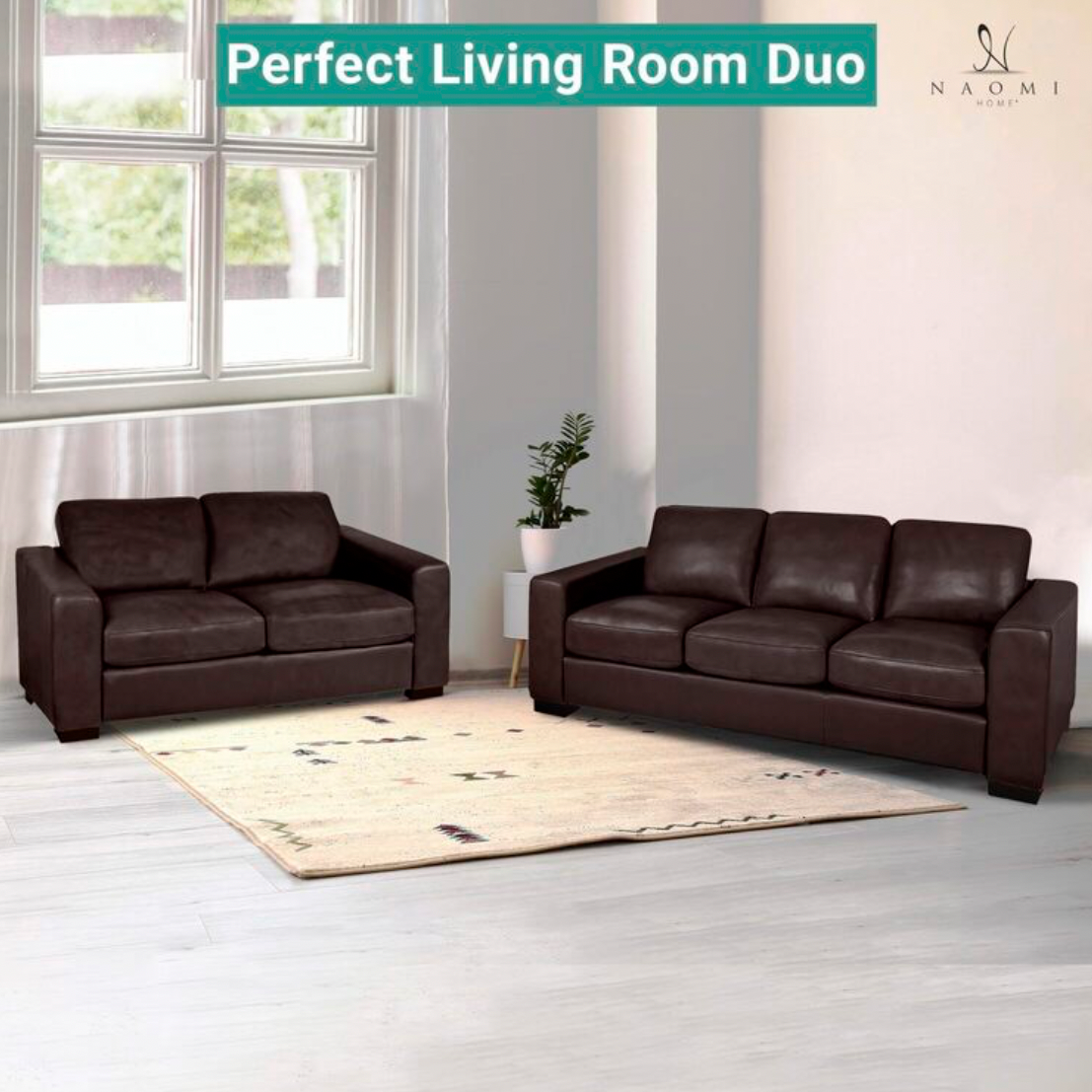 Oversized Genuine Leather 3 Seater Sofa