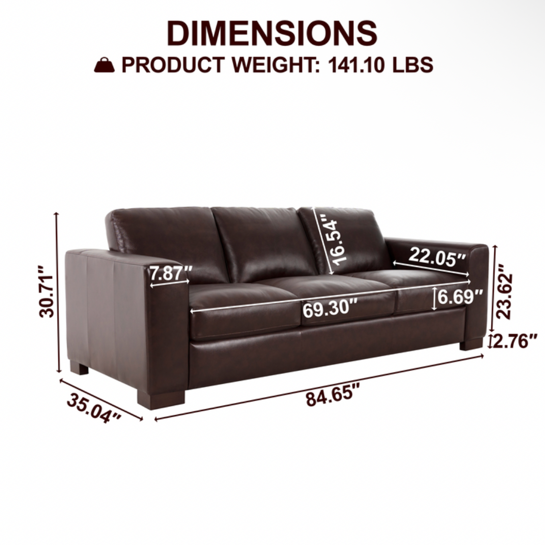 Oversized Genuine Leather 3 Seater Sofa