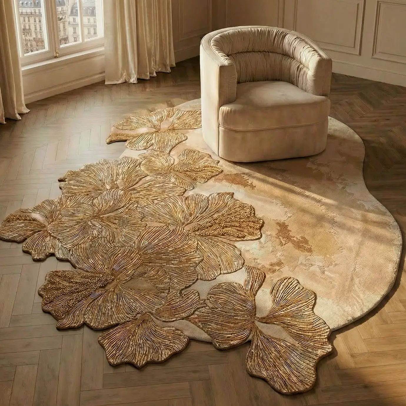 Hibiscus Bronze Oval Rug