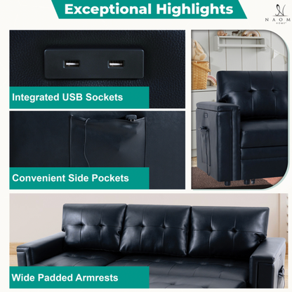 Lily L-Shaped Reversible Sleeper Sectional Sofa with USB Ports and Storage Chaise