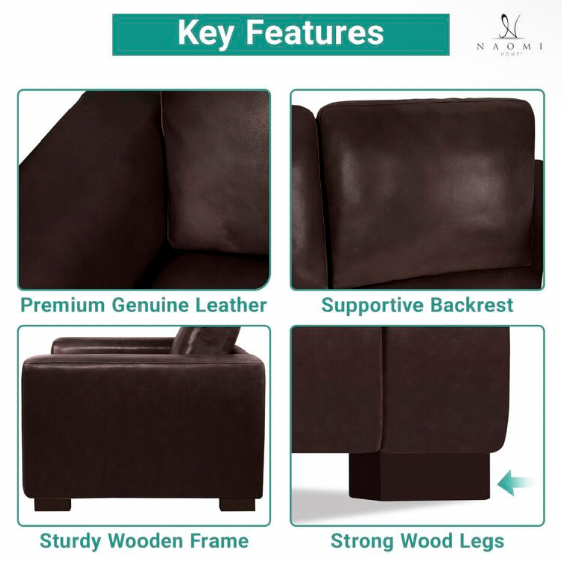 Oversized Genuine Leather 3 Seater Sofa