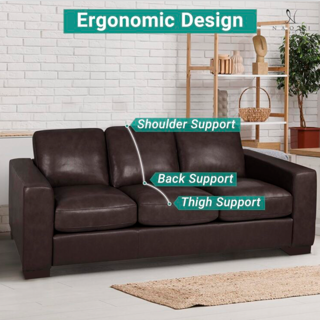 Oversized Genuine Leather 3 Seater Sofa