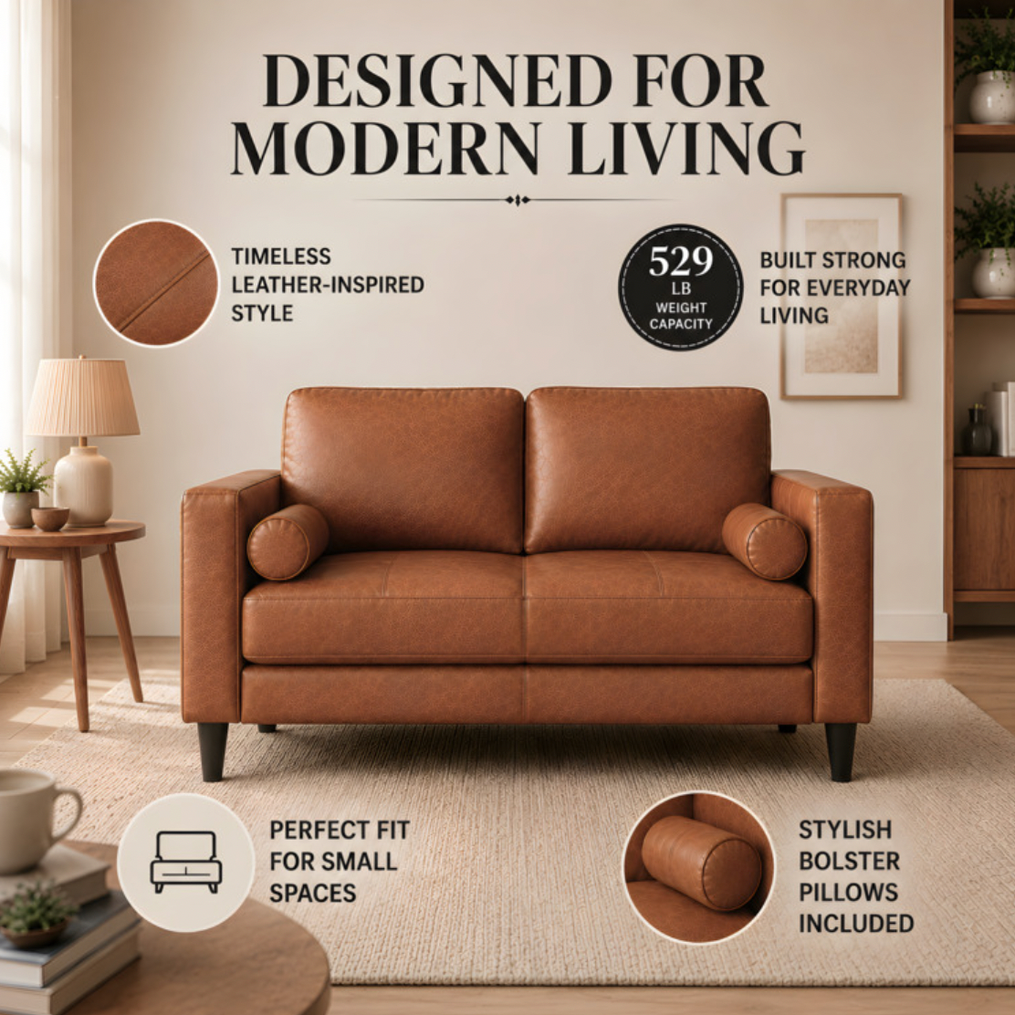 Top Grain Genuine Leather Loveseat
