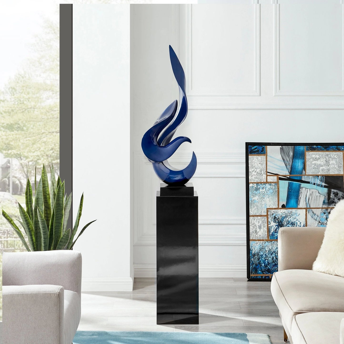 Flame Floor Sculpture With Black Stand