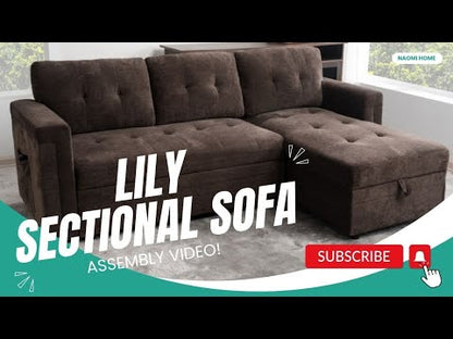 Lily L-Shaped Reversible Sleeper Sectional Sofa with USB Ports and Storage Chaise